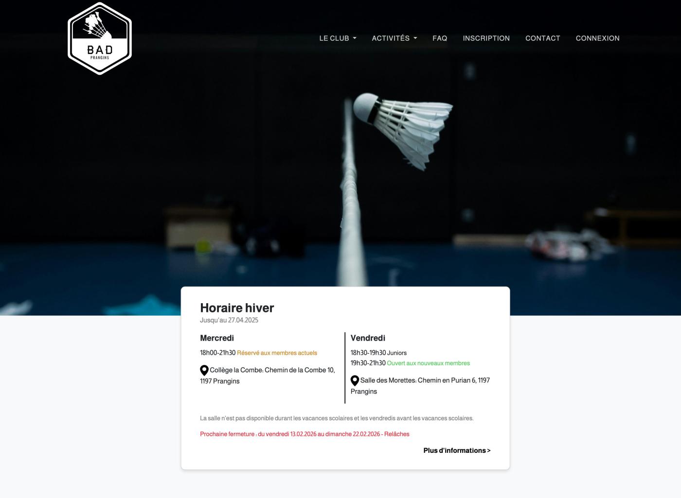BC Prangins - Club de badminton - Pixinside référence web